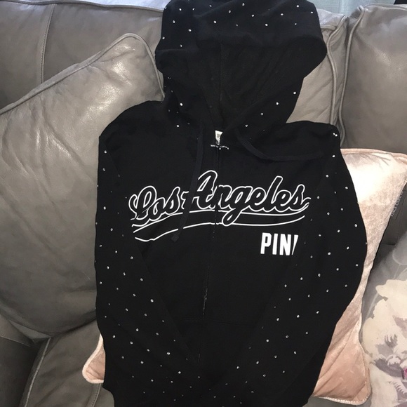 NWT “LOS ANGELES”BLING PINK Crystal ZIP UP HOODIE! - Picture 1 of 3